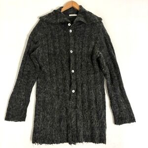 Joan Vass Mohair Blend Long Cardigan Women Size 2 Collared USA Lagenlook Minimal